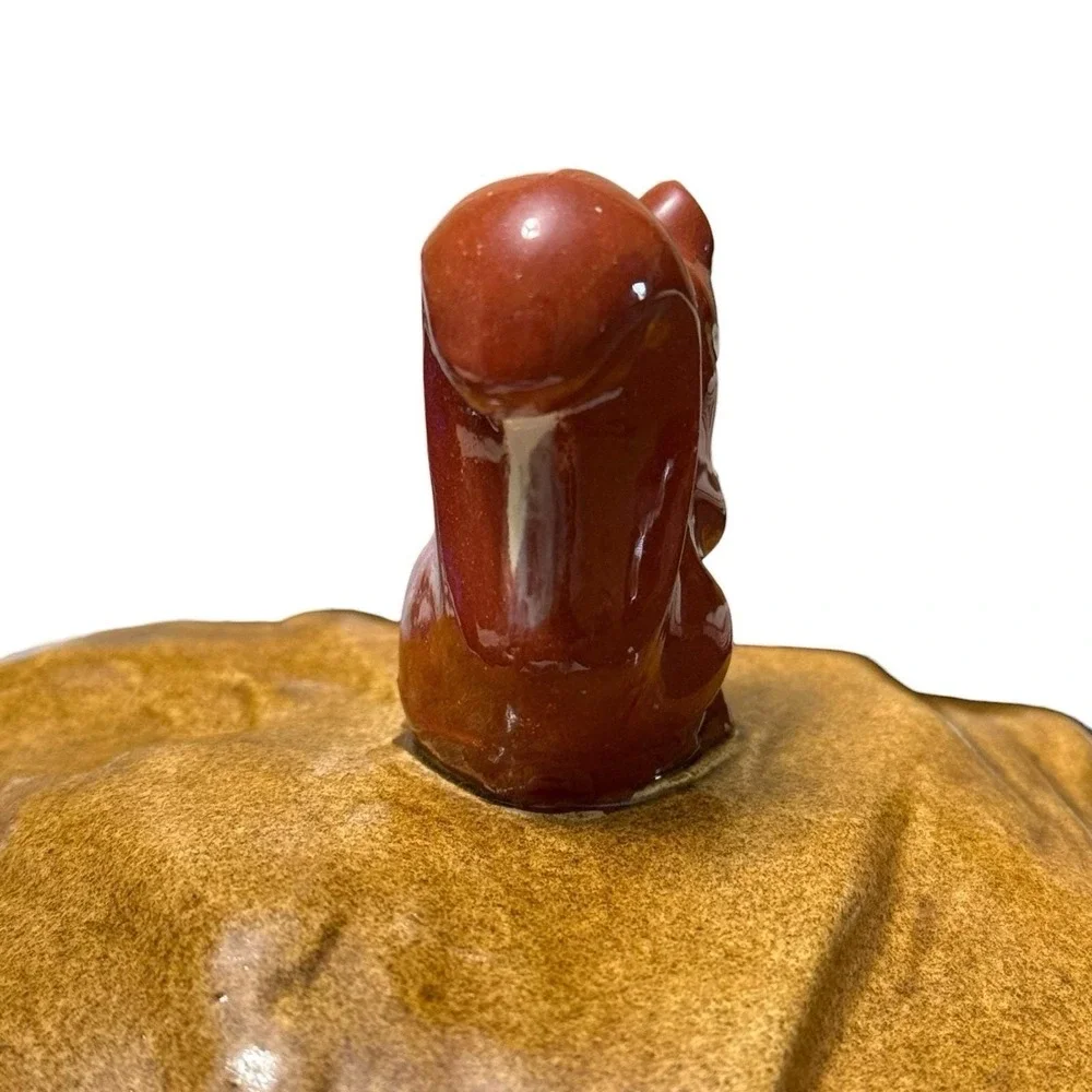 Vintage Walnut Cookie Jar Trinket Box Squirrel Lid Brown Ceramic Nut Dish